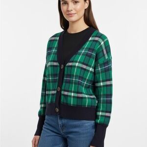 Marled Plaid Green and Navy Women's Sweater cardigan In Size M